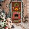 Merry Christmas Door Cover Christmas Fireplace Door Cover, 6.5 x 3 Feet(Red, White, and Gold)